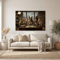 Five Dogs New York Detective Office Canvas Wall Art, Funny Sherlock Dog Print, City Skyline Decor