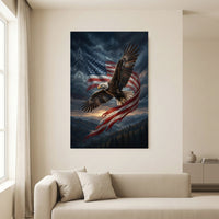 American Flag Eagle Stretched Canvas Wall Art, Patriotic Mountain Sunset Print, Freedom Wall Decor