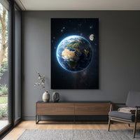 Earth and moon space canvas wall art