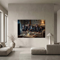 Five Chimpanzees Movie Night Canvas Wall Art, Funny Monkey Print, Popcorn Couch Decor