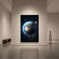 Earth and moon space canvas wall art