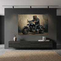 Bullmastiff Biker Stretched Canvas Wall Art, Funny Dog on Motorcycle Print, Man Cave Wall Decor