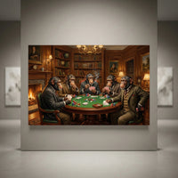 Five chimpanzees playing poker canvas art