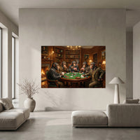 Five Chimpanzees Playing Poker Canvas Wall Art, Classic Funny Animal Print, Man Cave Card Game Decor