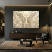 Golden Angel Wings Stretched Canvas Wall Art, Heavenly Light Rays Print, Faith Wall Decor