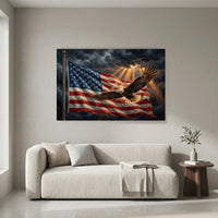 Bald Eagle American Flag Canvas Wall Art, Patriotic Oil Painting Print, Independence Day Decor