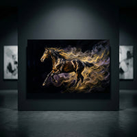 Golden mustang horse canvas wall art
