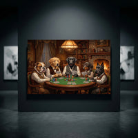 Five Dogs Playing Poker Canvas Wall Art, Classic Funny Dog Print, Man Cave Card Game Decor