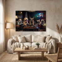 Five Dogs Video Game Night Canvas Wall Art, Funny Gamer Dog Print, Man Cave Decor