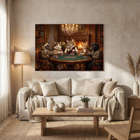 Five Cats Playing Poker Canvas Wall Art, Classic Funny Cat Print, Man Cave Card Game Decor