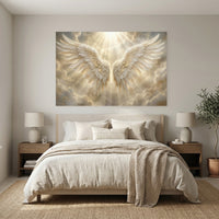 Angel Wings Heavenly Light Stretched Canvas Wall Art, Faith-Inspired Radiant Sky Print, Spiritual Room Decor