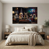 Five Dogs Video Game Night Canvas Wall Art, Funny Gamer Dog Print, Man Cave Decor