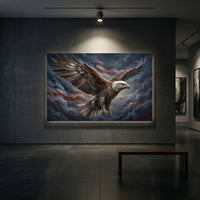 Metallic Bald Eagle Flag Stretched Canvas Wall Art, Autumn Storm Sky Print, Patriotic Wall Decor
