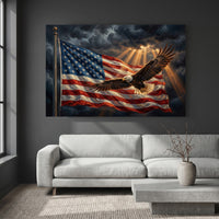 Bald Eagle American Flag Canvas Wall Art, Patriotic Oil Painting Print, Independence Day Decor