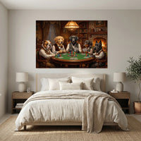 Five Dogs Playing Poker Canvas Wall Art, Classic Funny Dog Print, Man Cave Card Game Decor