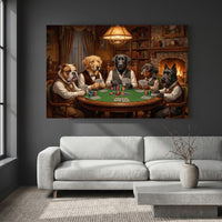 Five Dogs Playing Poker Canvas Wall Art, Classic Funny Dog Print, Man Cave Card Game Decor
