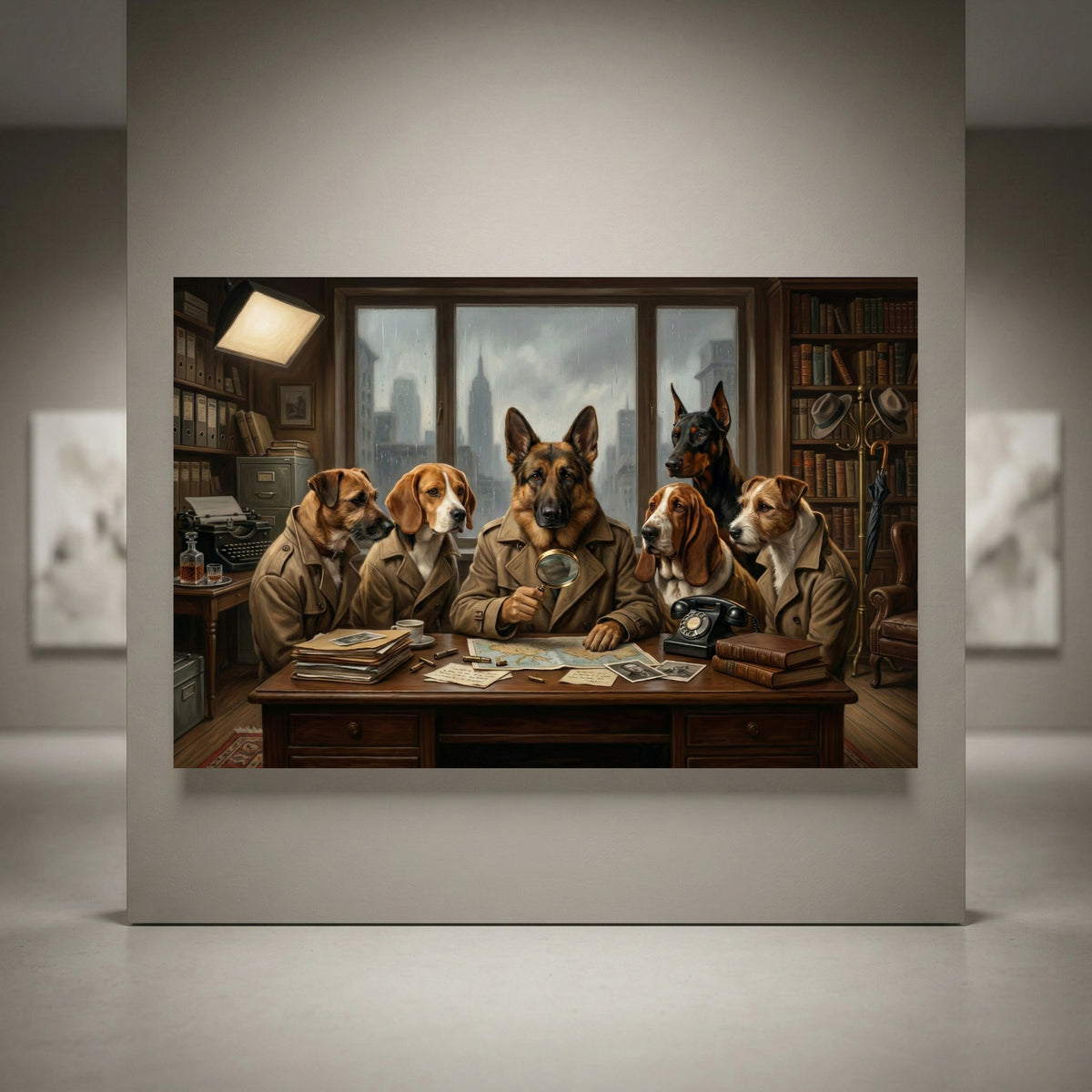 Five dogs New York detective office canvas art