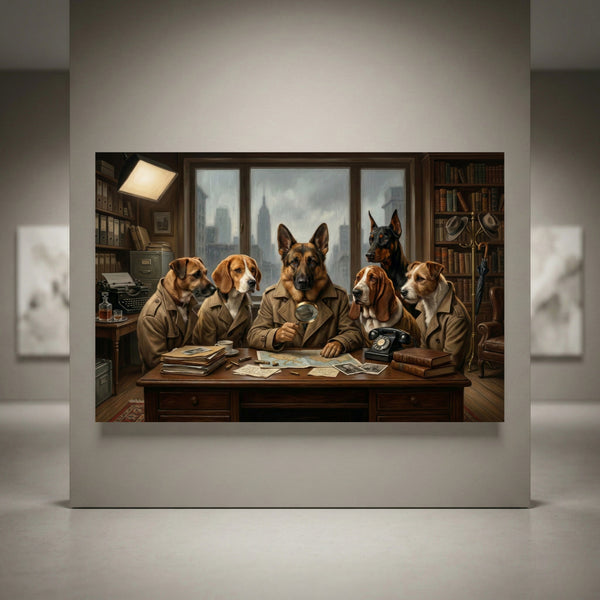 Five dogs New York detective office canvas art