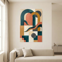 Mid-Century Geometric Arches Stretched Canvas Wall Art, Abstract Color Block Print, Modern Room Decor