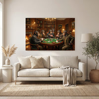 Five Chimpanzees Playing Poker Canvas Wall Art, Classic Funny Animal Print, Man Cave Card Game Decor