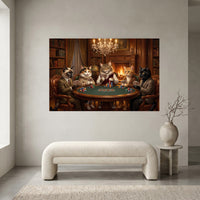 Five Cats Playing Poker Canvas Wall Art, Classic Funny Cat Print, Man Cave Card Game Decor