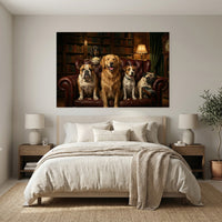 Five Dogs Movie Night Canvas Wall Art, Funny Dog Print, Popcorn and Remote Decor
