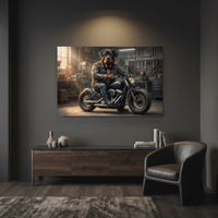 Rottweiler Biker Stretched Canvas Wall Art, Funny Dog on Motorcycle Print, Garage Wall Decor