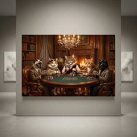 Five cats playing poker canvas art