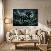 Black stallion stormy canvas wall art