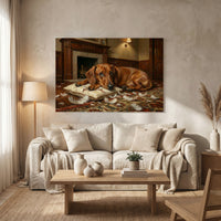 Guilty Dachshund with Torn Pillow Canvas Wall Art, Funny Dog Print, Classic Home Decor