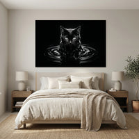 Black Cat Emerging from Dark Water Canvas Wall Art, Dramatic B&W Cat Photography Print