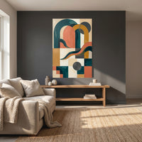 Mid-Century Geometric Arches Stretched Canvas Wall Art, Abstract Color Block Print, Modern Room Decor