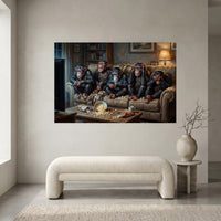 Five Chimpanzees Movie Night Canvas Wall Art, Funny Monkey Print, Popcorn Couch Decor