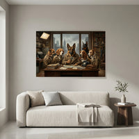 Five Dogs New York Detective Office Canvas Wall Art, Funny Sherlock Dog Print, City Skyline Decor