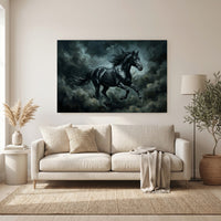 Black stallion stormy canvas wall art