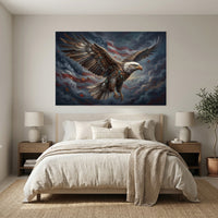 Bald Eagle American Flag Stretched Canvas Wall Art, Patriotic Storm Sky Print, Freedom Wall Decor