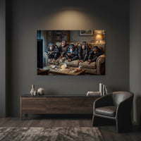 Five Chimpanzees Movie Night Canvas Wall Art, Funny Monkey Print, Popcorn Couch Decor