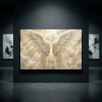 Golden Angel Wings Stretched Canvas Wall Art, Heavenly Light Rays Print, Faith Wall Decor