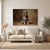 Schnauzer in Tartan Tie Canvas Wall Art, Classic Dog Oil Portrait Print