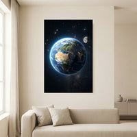 Earth and moon space canvas wall art