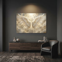 Angel Wings Heavenly Light Stretched Canvas Wall Art, Faith-Inspired Radiant Sky Print, Spiritual Room Decor
