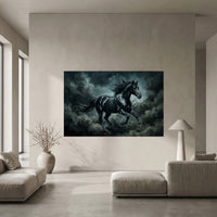 Black stallion stormy canvas wall art