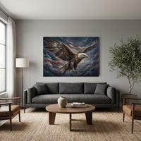 Metallic Bald Eagle Flag Stretched Canvas Wall Art, Autumn Storm Sky Print, Patriotic Wall Decor