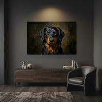 Black and Tan Retriever Dark Portrait Canvas Wall Art, Classic Dog Oil Painting Print