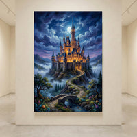 Fairytale Castle Bridge Stretched Canvas Wall Art, Enchanted Garden Path Print, Whimsical Room Decor