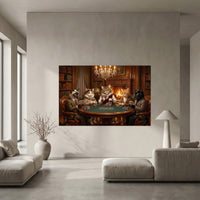 Five Cats Playing Poker Canvas Wall Art, Classic Funny Cat Print, Man Cave Card Game Decor