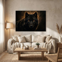 Black Wolf Portrait Stretched Canvas Wall Art, Amber Eyes Wildlife Print, Dramatic Animal Decor