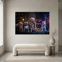 Five Dogs Watching Scary Movie Canvas Wall Art, Funny Dog Print, Movie Night Decor