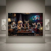 Five dogs video game night canvas art