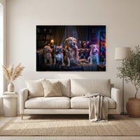 Five Dogs Watching Scary Movie Canvas Wall Art, Funny Dog Print, Movie Night Decor